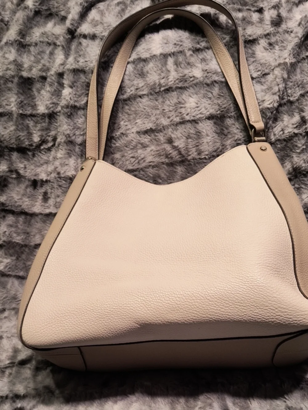 kate spade Cream Leila Pebbled Leather Shoulder Tote with Gold Logo Women's
